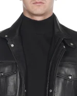 کاپشن چرم یقه ایستاده مشکی NL2 - Image 4