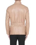 کاپشن چرم یقه ایستاده کرم NL2 - Image 6