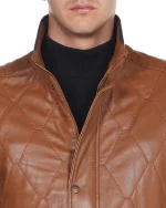 کاپشن چرم لوزی درشت عسلی NL6 - Image 3