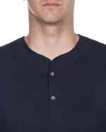 تی‌شرت D15 یقه گرد دکمه دار سورمه ای - Image 2