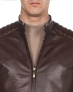 کاپشن چرم سرشانه رولتی قهوه‌ای مدل NL16 - Image 3