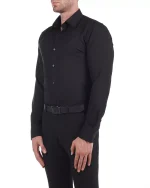پیراهن P203 یقه‌کلاسیک‌کرواتی لینن مشکی - Image 2