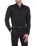پیراهن P203 یقه‌کلاسیک‌کرواتی لینن مشکی - Image 3
