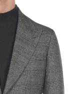 کت تک B102 یقه پیک چهارخانه نیم آستر طوسی تیره - Image 6