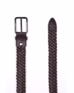کمربند L57 چرم حصیربافت قهوه ای سگک پین Black - Image 3